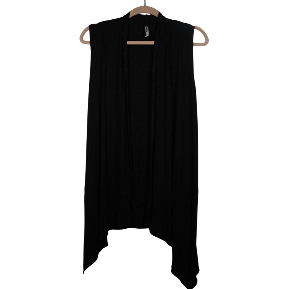 Azules Open Front Cardigan‎ Vest Womens Small Black Handkerchief Hem Sleeveless